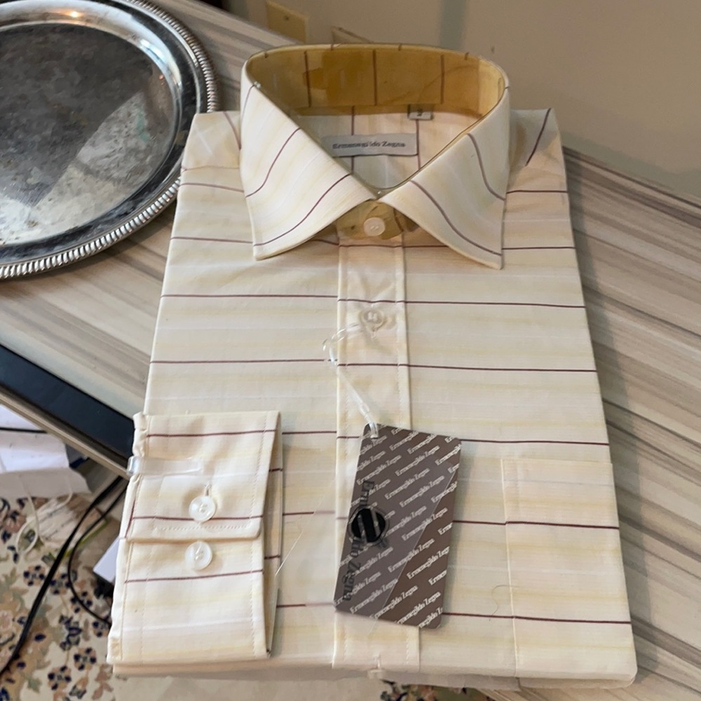 Zegna dress shirt, cream with horizontal stripes